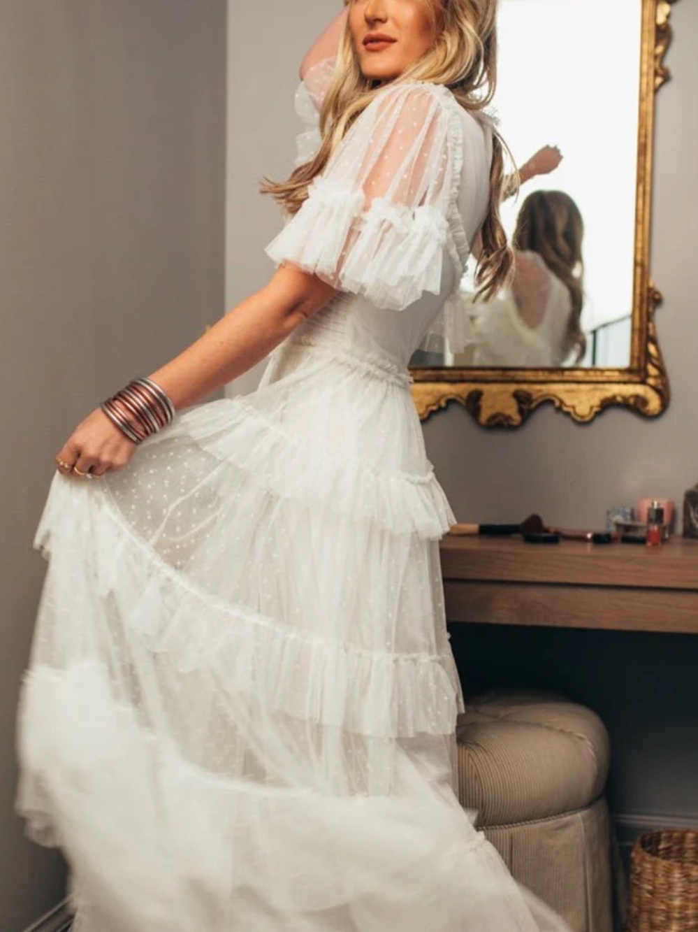 Ivy City Co White Tiered Tulle Prom Dress - Picture 2 of 4